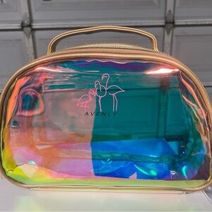 Iridescent Cosmetic Bag with Gold Trim